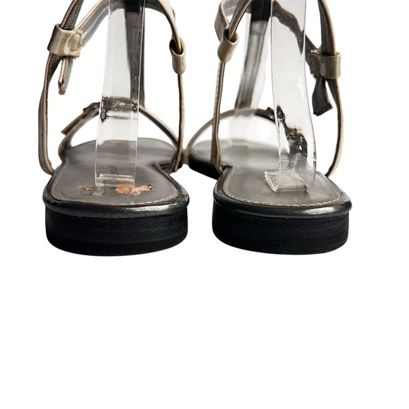 Bandolino sandal flat strappy black cream patent leather size 10 - Picture 6 of 14